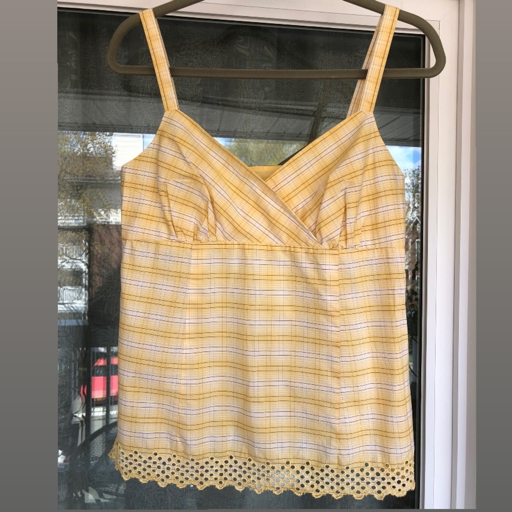 Ann Taylor Loft Yellow Plaid Eyelet Sleeveless Top